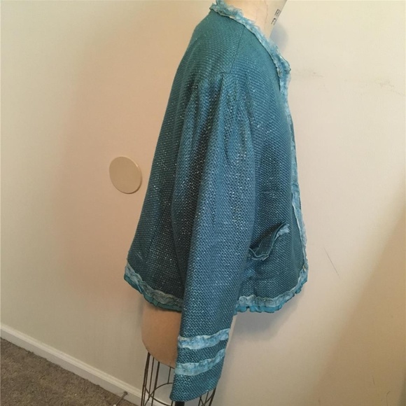 Aqua Blue & Silver Ruffle Trimmed Jacket - Picture 5 of 8